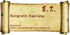 Burgreth Kaplony névjegykártya